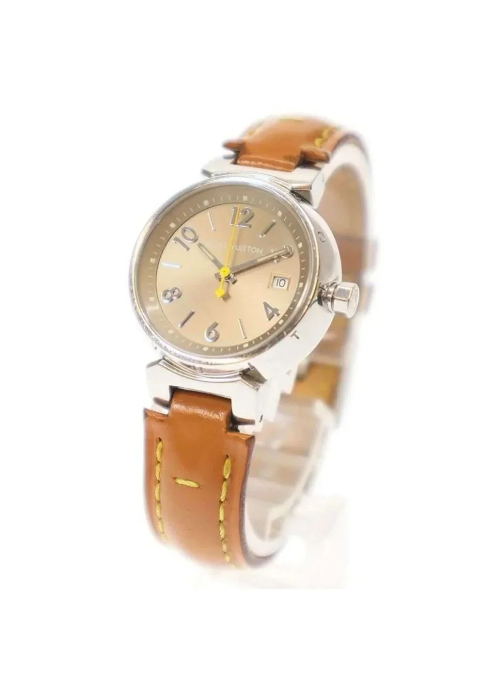 Louis Vuitton Tambour Patent Quartz Wrist Grandfather Shape Silver - Picture 1 of 10